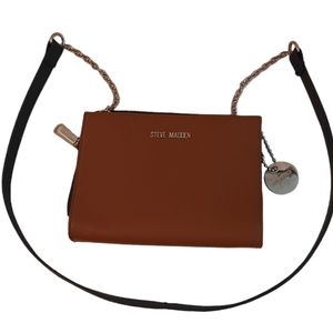 Steve Madden Brown Black Crossbody Wallet Bag Purse Silver Hardware